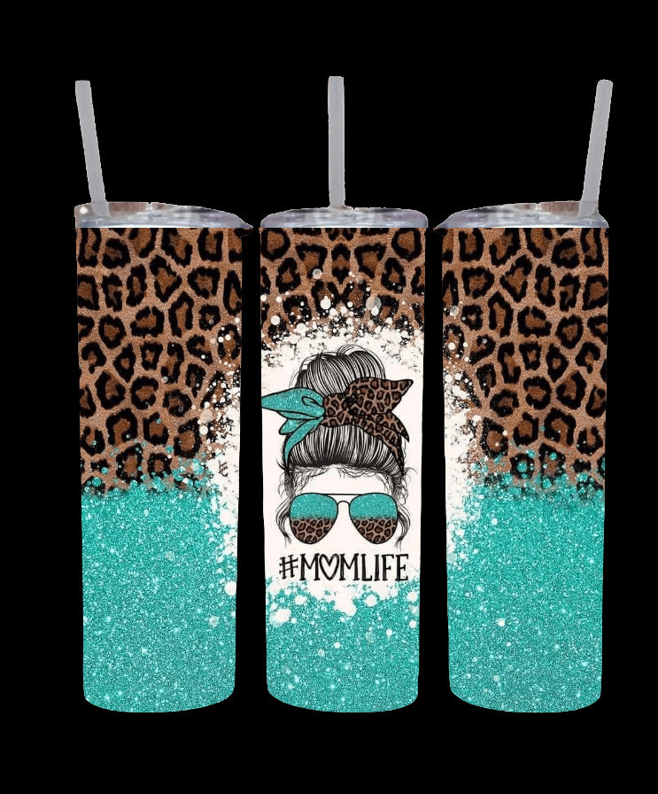 Leopard and Teal #mom life tumbler