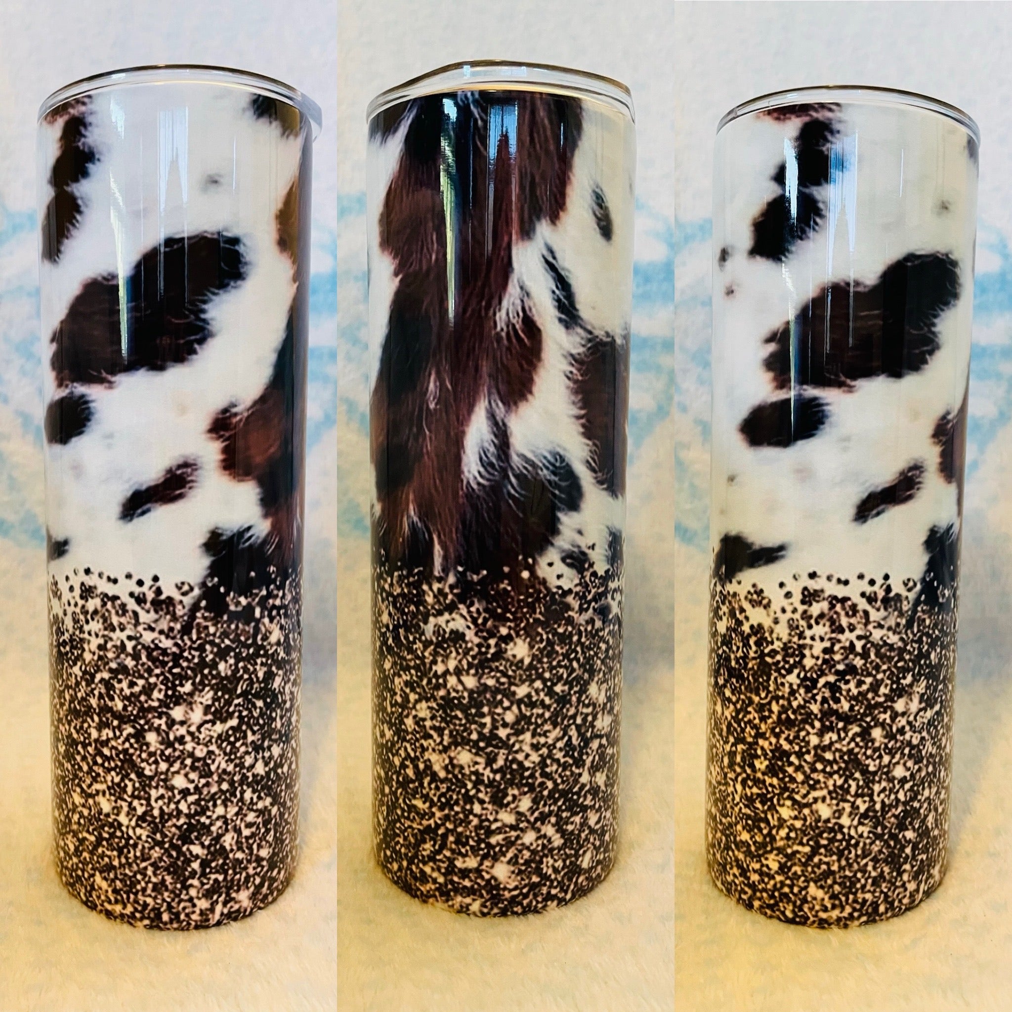 Black & White Cow Spot Tumbler / Cow Glitter Tumbler