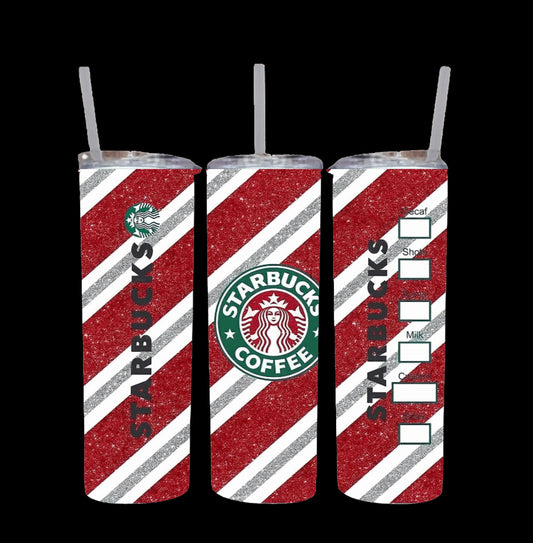 Red and White Stripe Starbuck tumbler