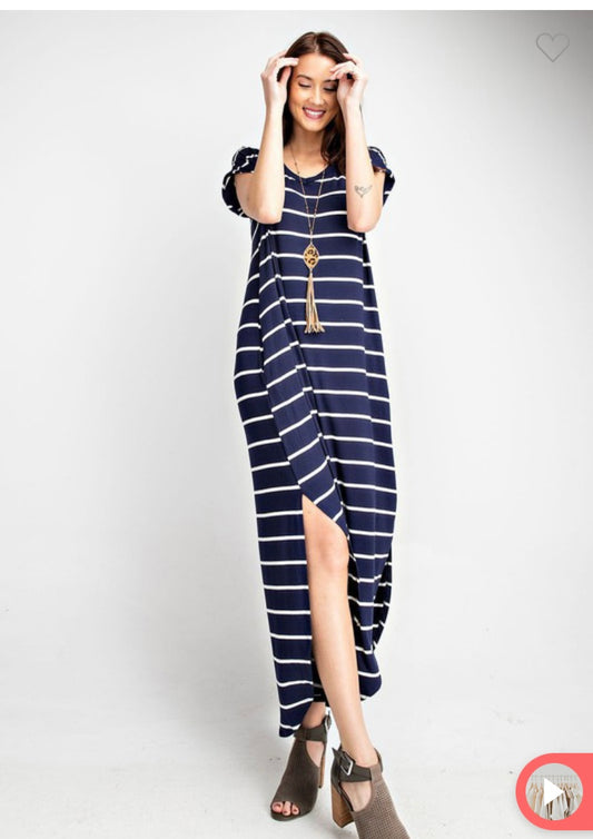Navy with Ivory stripes Maxi Dress - Sale