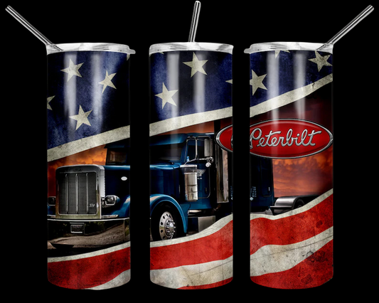 Peterbilt Truck American Flag Tumbler