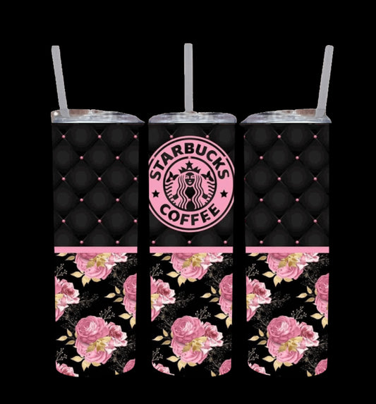 Starbucks black with pink roses tumbler