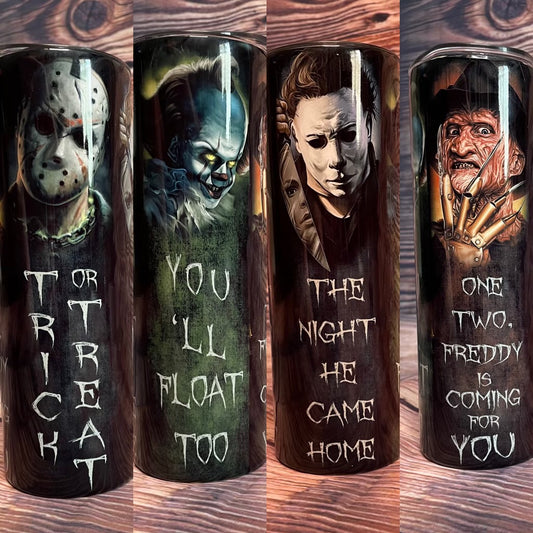 20 oz or 30 oz Halloween Tumbler Freddy, Pennywise, Michael Myers, and Jason
