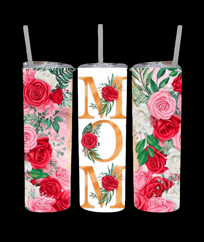 Mom with pink and red roses tumbler
