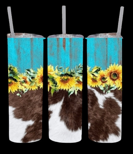 Sunflower and Cow print Tumbler