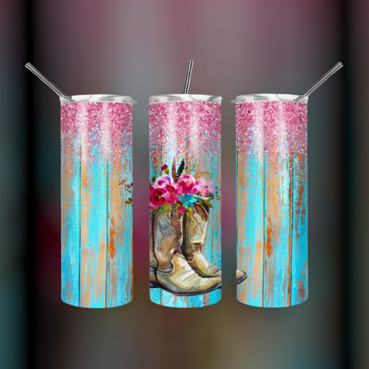 Cowboy boots and flowers tumbler