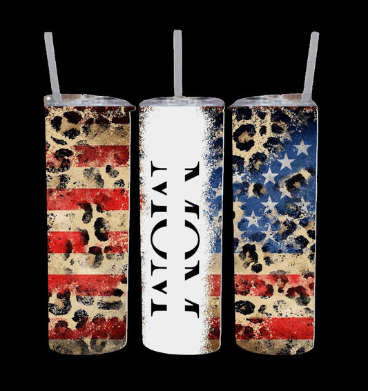 Mom Leopard American Flag tumbler