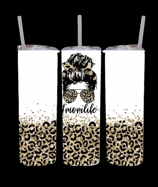 Leopard #Mom Life tumbler